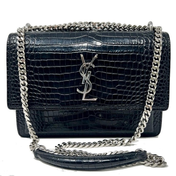 Saint Laurent Sunset Medium YSL Crossbody Bag in Croc-Embossed Leather - Picture 1 of 5